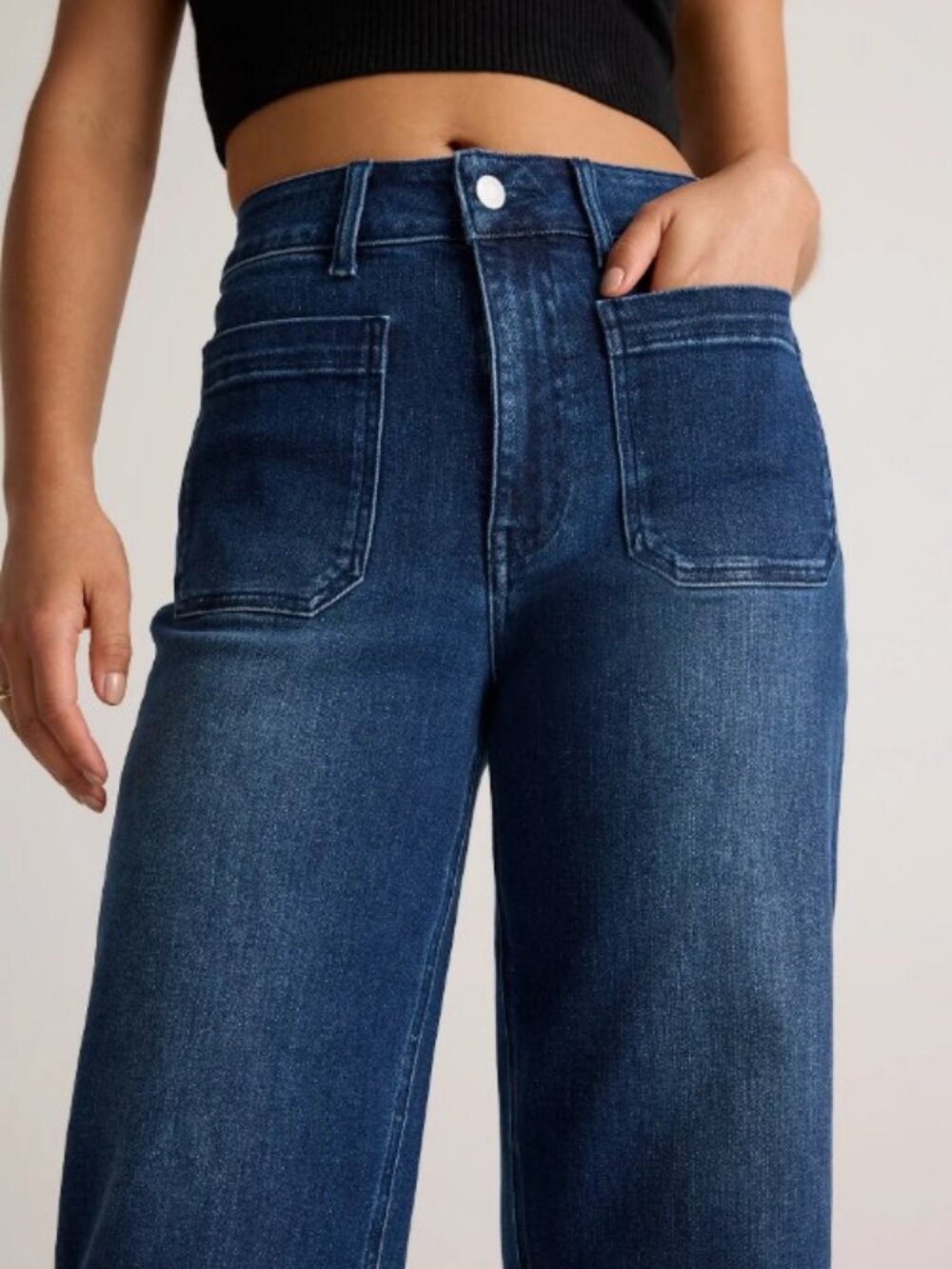 NWOT Quince Bella Stretch Patch Pocket Wide Leg Jeans - Picture 2 of 7
